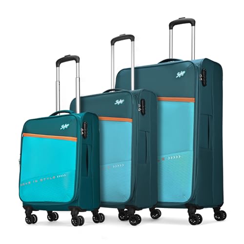 Image of Skybags Genesis Set of 3 Soft Luggage (55 Cm + 69 Cm + 79 Cm) | Soft Luggage Trolley with 8 Wheels and 3 Digit Combination Lock | Teal | Unisex