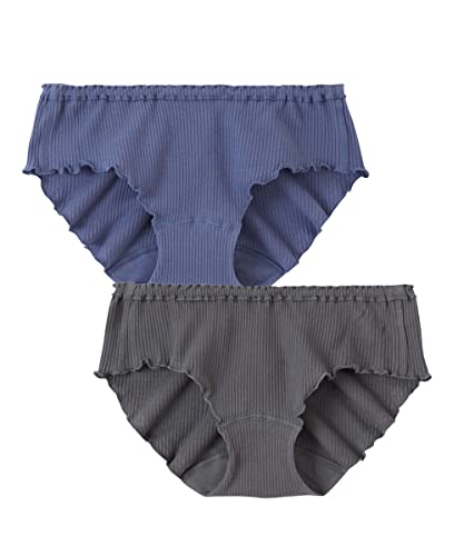 [ニッセン] レギュラー ショーツ セット 2枚組 まるでＮＯパン ノーパン オーガニックコットン 100% リブ ゆったり 締め付けない インナー レディース M~L ダークネイビー+チャコールグレーのサムネイル