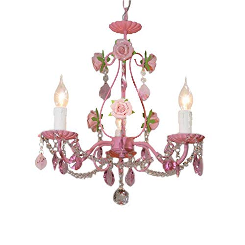 Lustre en cristal rose d'exception avec structure en fer pour salon élégant