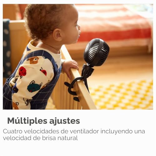Miniatura 5 de Munchkin Portable Pram Fan, Mini Ventilador Para Cochecito Con Luces Led, Ventilador Para Cochecito De Bebé Y Niño Pequeño De 360 Grados Con 4 Velocidades, Negro.