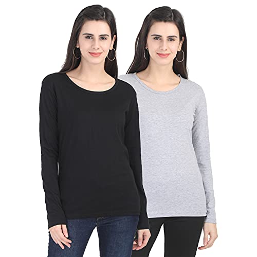 Image of FLEXIMAA Women's Cotton Plain Round Neck Full Sleeve T-Shirt