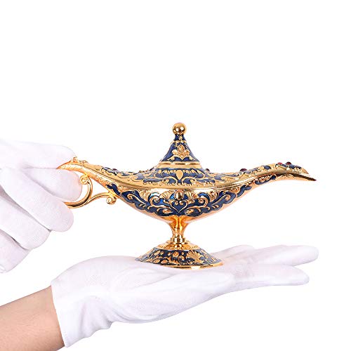 Usany Collectable Rare Legend Aladdin Magic Genie Light Lamp Pot Classic (Golden Blue)