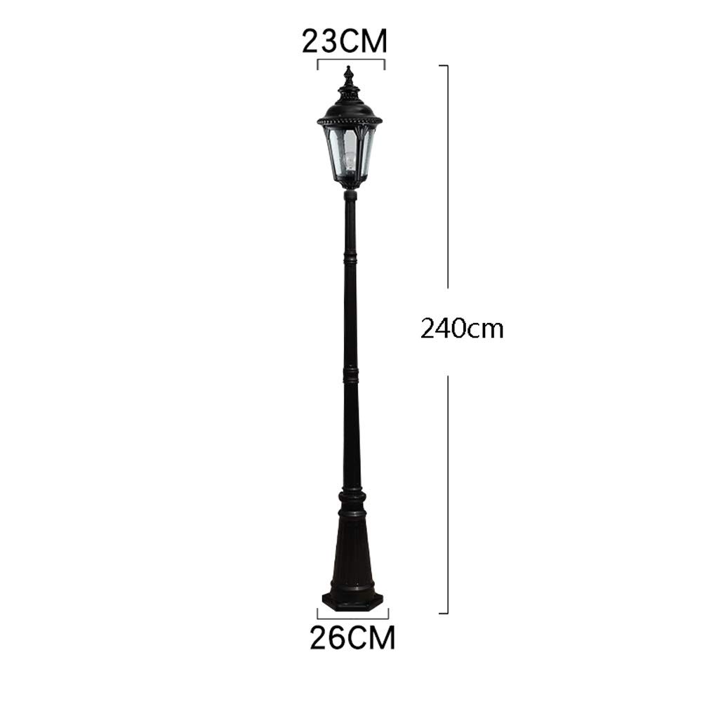 Lampada da esterno – lanterna in vetro nero impermeabile retrò, colonna in alluminio ad alto polo, ideale per giardino, prato, vialetto e illuminazione del parco