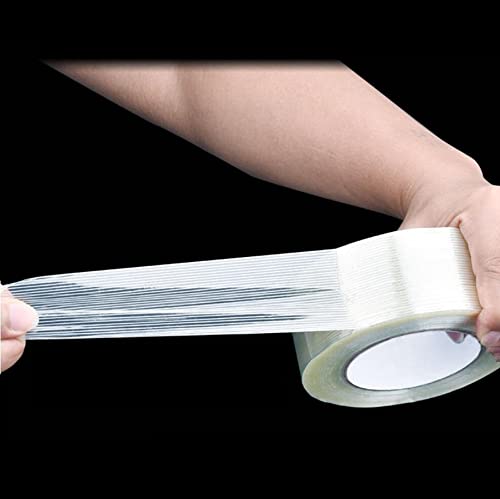 25M Strong Fiber Tape Filament Transparent Striped Fiber Tape Electrical Fixed Glass Steel Plate Strapping Model Sealing Tape(40mm)