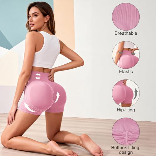 DiULi Bragas Levanta Glúteos Mujer, Mallas Push Up, Elásticos Antirozaduras Hotpants, Pantalón Corto Shorts Deportivos de Cintura Alta, Braguitas Embellecer Cadera para Yoga Gimnasio Ciclismo Deportes - imagen 4