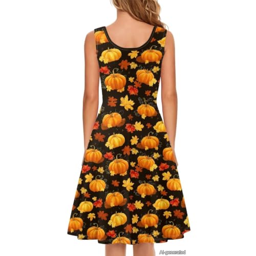 Image of Women Stylish Tank Dresses Sleeveless Round Neck Midi Casual Dress with Pocket for Summer