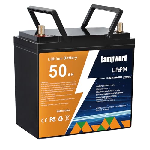 Lampword Lithium Battery 12V 50Ah LiFePO4 Battery 4000+ Deep Cycle Rechargeable Batteries for Trolling Motor/Golf Cart/Solar and Wind Power,Lighting,Fish Finder