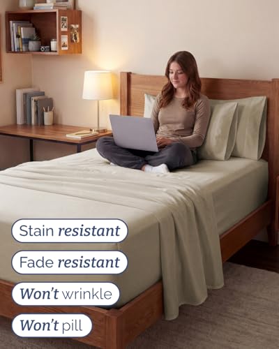 Image of Extra Deep Twin XL Sheet Set - 4 Piece Breathable & Cooling Sheets - Wheat | Hotel Luxury Bed Sheets Set, Easy & Secure Fit, Ultra-Soft, Wrinkle & Fade Free, Comfy Sheets Set with Extra Deep Pockets