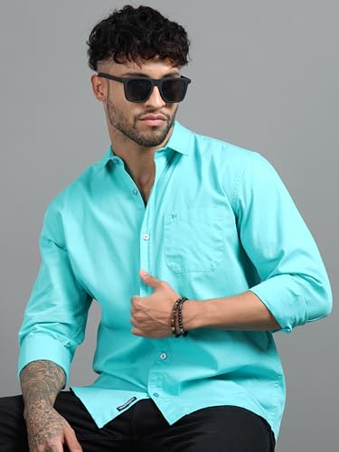 Image of Men Slim Fit Solid Spread Collar Casual Shirt