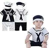 Infant Baby Boy Girl Sailor Stripe Romper Marine Navy Anchor Captain Jumpsuit One Piece Bodysuit Hat...
