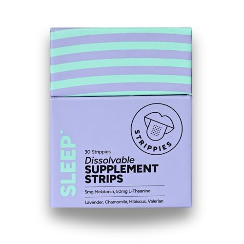 STRIPPIES Dissolvable Sleep Strips – Fast-Acting Melatonin 5mg with L-Theanine, Lavender, Chamomile, Hibiscus & Valerian – Natural Cranberry Flavor – 30 Strips