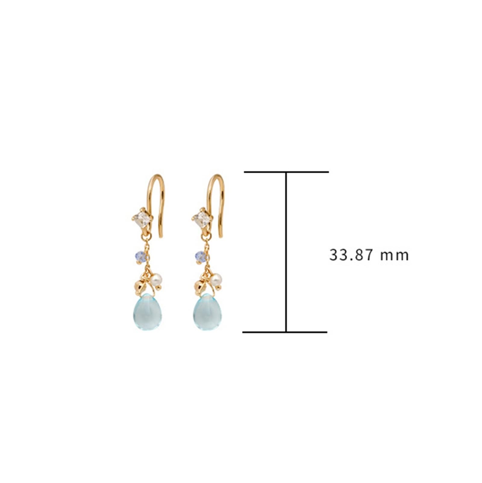 9K/14K/18K złote kolczyki z kropli niebieski topaz, klasyczne żółte złoto Au 375/585/750 prawdziwe kolczyki z perłą