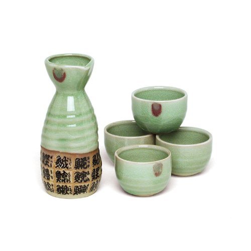 Japanese Style Five Piece Sake Set with Kanji Character (6-Ounces Bottle / 1.50-Ounces Cups)
