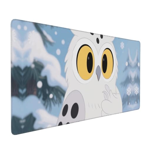 Tapis de souris de jeu XXL hibou neige 90x40cm antidérapant pour le bureau