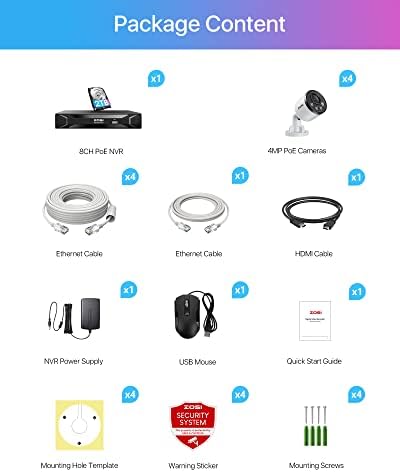 ZOSI 5MP PoE CCTV Camera System with Audio, 8CH H.265+ 5MP PoE NVR and 4X 4MP Outdoor PoE Security Cameras, Human Detection, 100ft Night Vision, Remote Access, Built-in 2TB HDD, 24/7 Recording