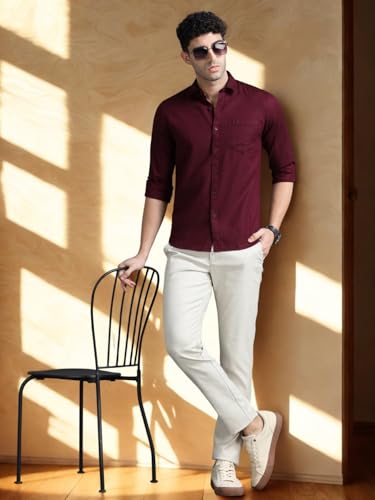 Image of COOL COLORS Men's Solid Slim Fit Casual Shirt | Breathable Soft Fabric | Spread Collar | Stylish Modern Comfort | Office, Party, Weekend Essential
