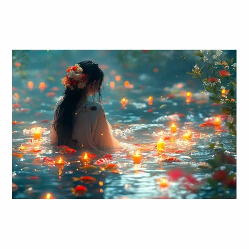 Tableau sur toile femme dans l'eau carpes koi bougies décoration maison 70x100
