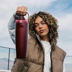 Alternative view of Owala FreeSip Sway Insulated Stainless Steel Water Bottle with Two-Way Spout, Built-In Straw and Bucket Handle, Made for Travel, School, and Sports, 40oz, BPA Free, Leak Proof, Black Cherry