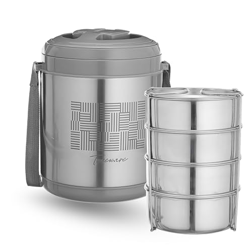 Image of Trueware Legend 4 Stainless Steel PU Insulated Hot and Cold Lunch Box with 4 SS Container 300 ML Each