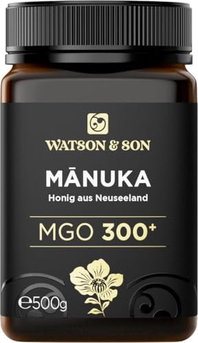 Watson & Son Miel de Manuka Pura MGO 300+ (500g) – Miel Cruda sin Filtrar de Nueva Zelanda, Natural sin Pasteurizar