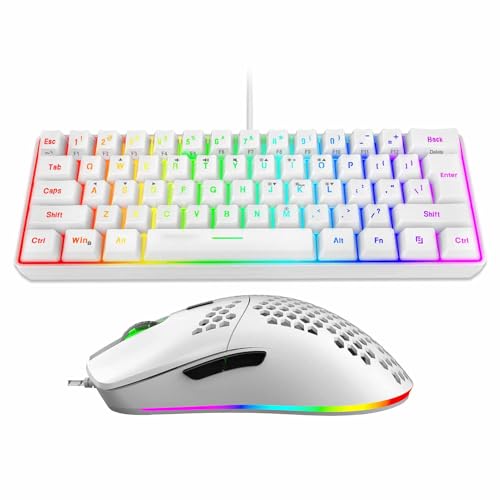 Denash Combo de Teclado y Mouse de Retroiluminación de RGB, Diseño Ergonómico, Velocidad de Mudanza 6400, Agarre de Confort con un Diseño de Corte Elegante para la Computadora de PC (Conjunto Blanco)