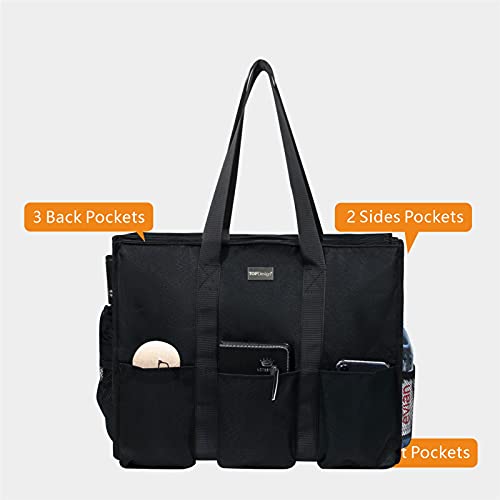 TOPDesign-Utility-Water-Resistant-Tote-Bag-with-13-Exterior-Interior-Pockets-Top-Zipper-Closure-Thick-Bottom-Support-Perfect-Gifts-for-Working-Women-Teachers-Nurses-Accountants-Black