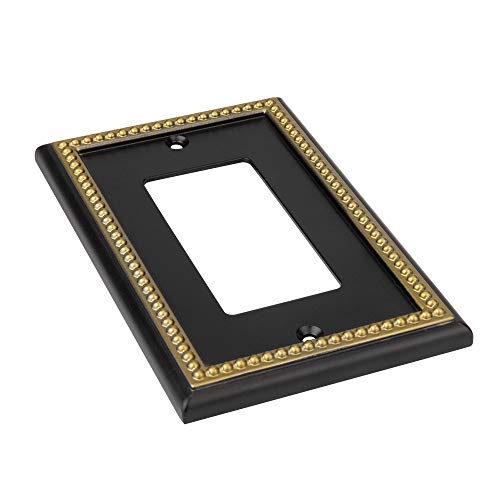 Pearled Frame Decorative Wall Plate Switch Plate Outlet Cover (Single Decorator, 2 Pack, Matte Black & Dark Golden) #TOP4