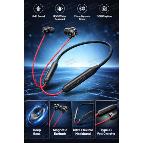 Image of for OnePlus Z2 ANC Neckband Earphone Bluetooth with Smart ANC Soft Silicone Band Lightweight Secure Fit HD Calling (Red)