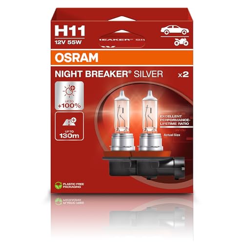Osram NIGHT BREAKER SILVER H11 +100% mehr Helligkeit Halogen-Scheinwerferlampe 64211NBS-2HB 12V Pkw Hängebox (2 Lampen)