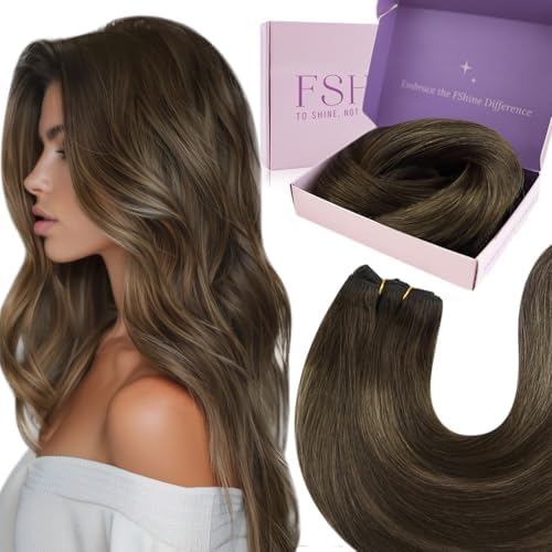 Fshine Extension Capelli Veri Tessitura Lisci 100 g 50 cm Matassa Balayage Da Marrone Scuro A Castano Human Hair Weft Umani Lisci