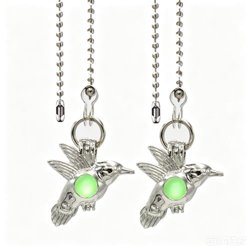 Image of Hummingbird Pattern Ceiling Fan Pull Chain,Pull Chain Extension Glow in The Dark,12in Fan Pull Chain Pendant,Ceiling Fan Chain Extender with Beaded Fluorescent Light Chains Ornaments, 2PCS