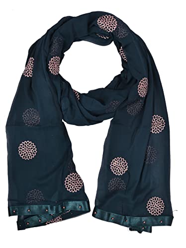 Image of YOUTHQUAKE Golden Floral Embroidery Work Chiffon Dupatta for Womens & Girls with Fancy Moti Lace