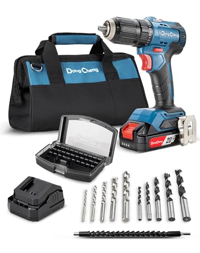 DongCheng Cordless Drill Driver 20V Max,1/2” Keyless Chuck Brushless Power Drill (0-600/2000RPM) with 42pcs Drilling/Driver Kit, 2.0 Ah Li-ion Battery and Fast Charger, DCJZ2050
