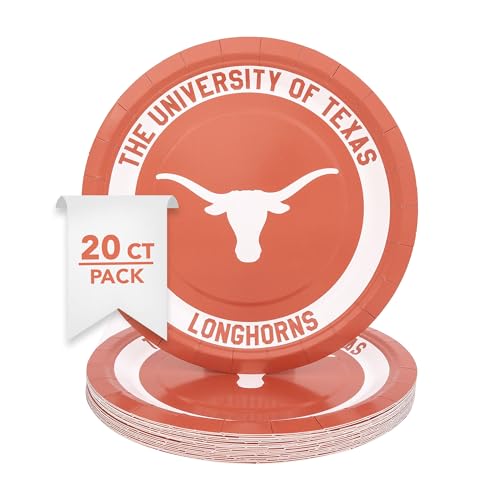 Desert Cactus University of Texas Paper Plates UT Longhorns 20 Count 9 inch Round Plates for Tailgates, Parties, Graduation and Events (Design A)