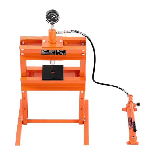 Happybuy Hydraulic Store Press, 10 T H-Frame Store Press with Pressing Plate & H-structured Base. Balanced Garage Floor Adjustable Hydraulic Press with Safety Valve. Suitable for Shaping