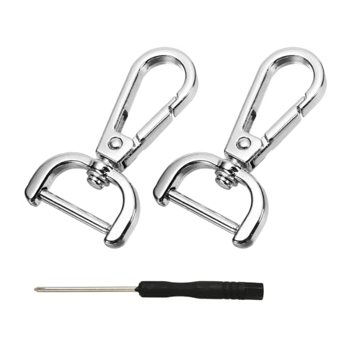 YELARXI Swivel Clasps Hook, 3/4 Inch ID Detachable Snap Hook W/Screw Bar D Ring Claw Clasp with Screwdriver Fit for Lanyard Bag Leather Craft Purse Hardware DIY Bag (2 Pack, Silver White)