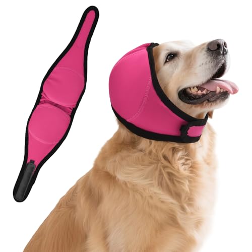 Dog Ear Covers for Bath, Dog Ear Muffs Noise Protection, Elastic Waterproof Ear Protector with Calming Hoodie Design for Fireworks, Vet Visits, Grooming (Rose, Small)