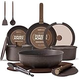 CAROTE 21PCS Pots and Pans Set Non Stick with Detachable Handle, Nonstick Cookware Sets, Cooking Kitchen Set, Oven/Dishwasher Safe, Induction Cookware, Brown, RV Kitchen Pot and Pan, Mothers Day Gifts