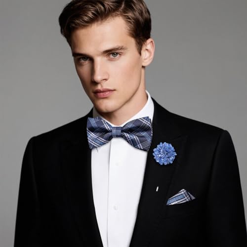 Image of Hi-Tie Bow Ties for Men Pre-Tied Pocket Square with Cufflinks Mens Bowtie Sets for Wedding Formal Party