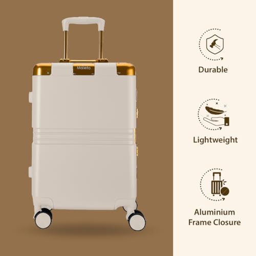 Image of Maleta Gold Series Cabin Trolley Bag | 20 inch |Aluminium Frame, Dual TSA Lock | Trolley Bag for Travel | Suitcase for Travel (White, Cabin-Small)