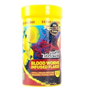 Taiyo Pluss Discovery® Premium Blood Worms Infused Flakes Fish Food, 55g (50 g + Extra 10% Free) (Pack of 1)