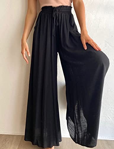 Zontroldy Wide Leg Palazzo Pants for Women High Elastic Smocked Paper Waist Casual Lounge Culottes Pants2