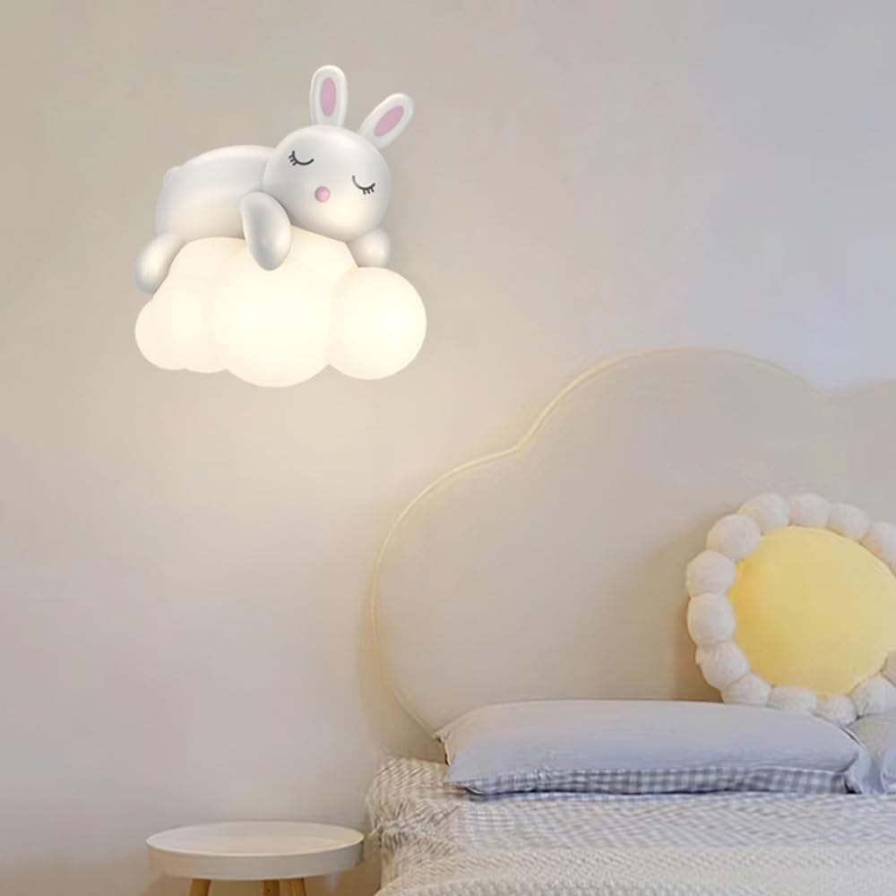 Bracket Light LED l Sconce Kids Room l Light Fixture Dimmable Milk White Shade Cloud l Lights for Nursery Cartoon Bear Rabbit Modern l Lamp for Girls Bedroom Boys Bedside Children