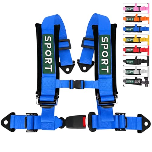 BESTZHEYU 1PC SFI 4 Point Harness with 2 Inch Comfortable Heavy Duty Shoulder Padding with Quick Auto buckle for UTV ATV Sports Car Racing Car Car Blue Racing Harness