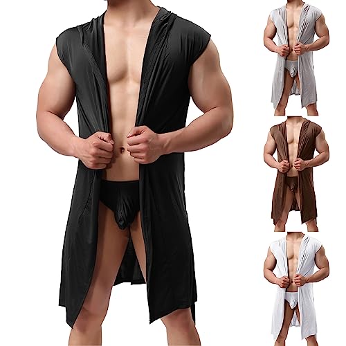Men's Satin Robe Solid Sexy Silk Spa Sleeveless House Kimono Bathrobe Lightweight Comfy Sleepwear Casual Pajamas4