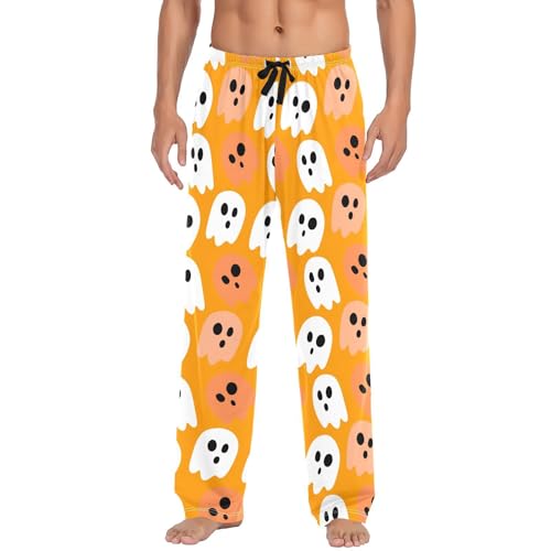 White and Orange Spirits Men's Cotton Pajama Pants with Pockets and Drawstring Comfortable and Stylish,S2