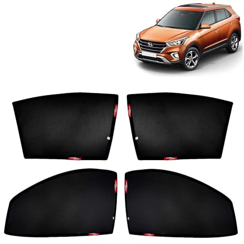 Image of KINGSWAY Car Sun Shade Curtains Only Compatible with Hyundai Creta (2018 to 2019) | Z-Black Fix-Type (Non-Magnetic) | UV & Heat Protection | Pack of 4 Pcs