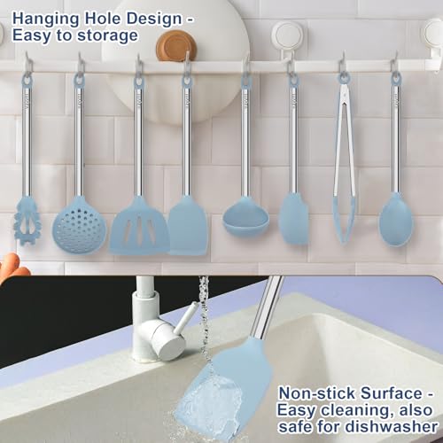 Vayvnt Silicone Kitchen Utensils Set, NonToxic, Plastic-Free, 8PCS, Blue by Vayvnt - Used condition - Image 5