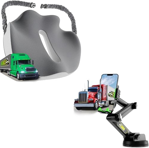Semi Truck Seat Cushion & Green Big Rig Truck Phone Mount, Ultimate Memory Foam Trucker Seat Cushion & Heavy Duty Cell Phone Device Holder for Dashboard Windshield Window (1 SC & 1 PM) image 5