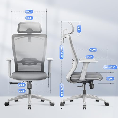 Image of FLEXISPOT OC3 Cloud Ergonomic Office Chair, Mesh Back Computer Chair, Home Office Desk Chairs with Adjustable Lumbar Support /3D Headrest /Reliable Base, Elastic Foam Seat, Light Gray